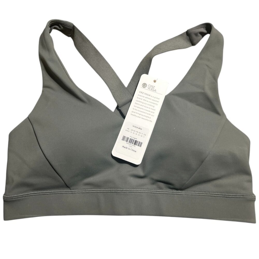 CRZ Yoga ButterBreeze Criss Cross Back Sports Bra - Medium Grey Sage - NWT